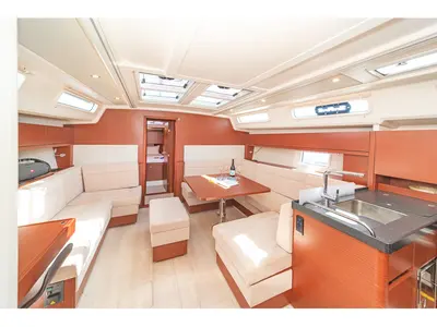 Salon of C-YA, a Hanse 458 sailboat at Lavreotiki, Greece