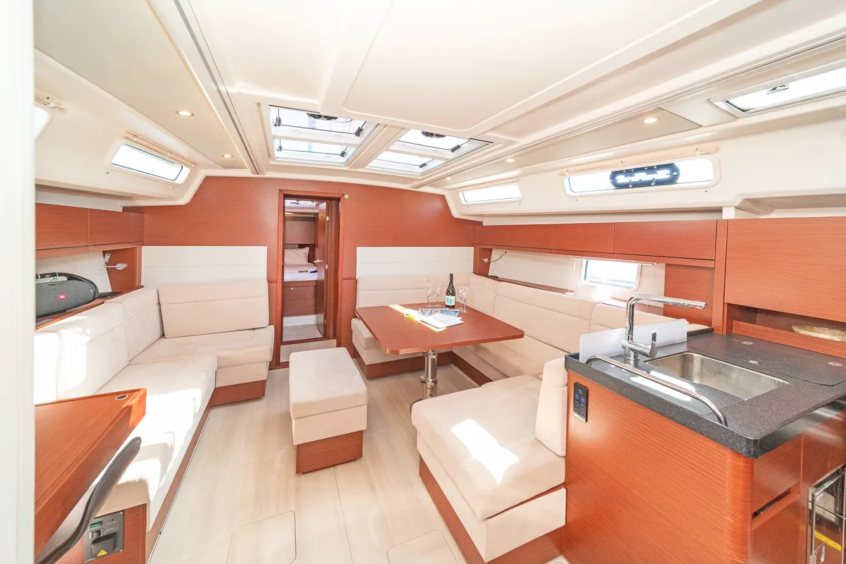Salon of C-YA, a Hanse 458 sailboat at Lavreotiki, Greece