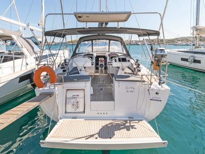 Deck of C-YA, a Hanse 458 sailboat at Lavreotiki, Greece
