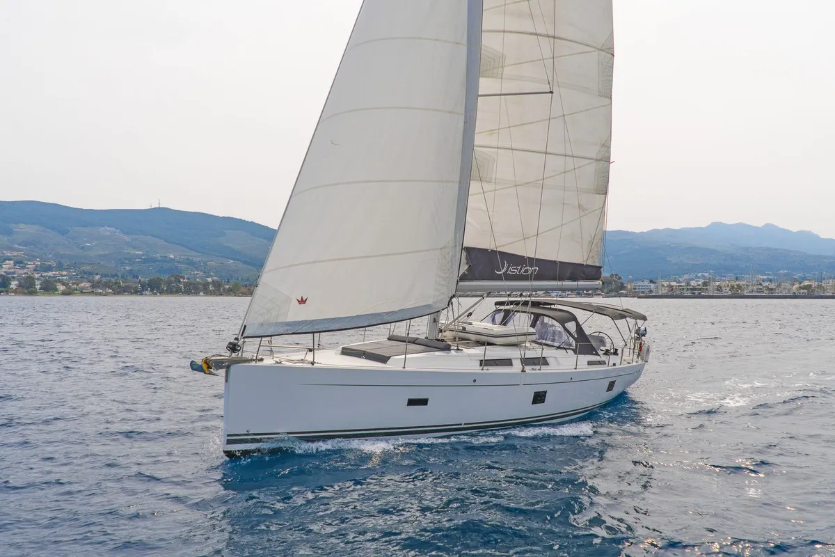 Exterior view of C-YA, a Hanse 458 sailboat at Lavreotiki, Greece