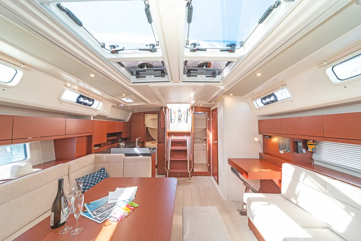 Salon of C-YA, a Hanse 458 sailboat at Lavreotiki, Greece