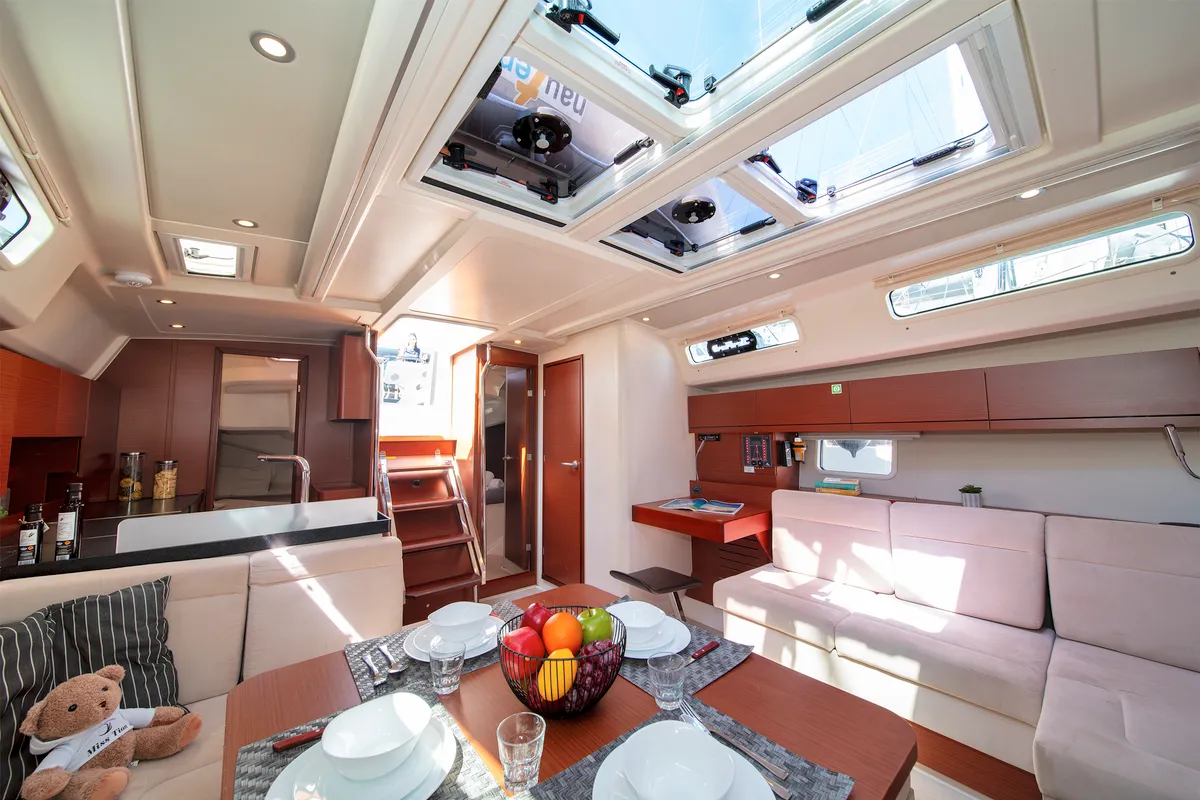 Salon of C-YA, a Hanse 458 sailboat at Lavreotiki, Greece