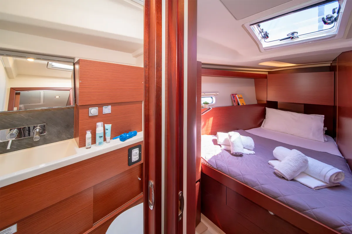 Cabin on C-YA, a Hanse 458 sailboat at Lavreotiki, Greece