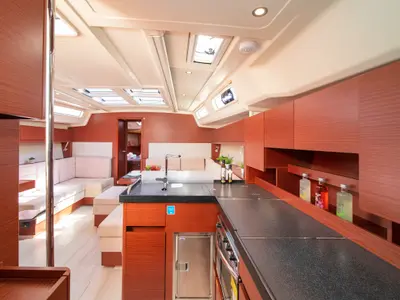 Galley of C-YA, a Hanse 458 sailboat at Lavreotiki, Greece