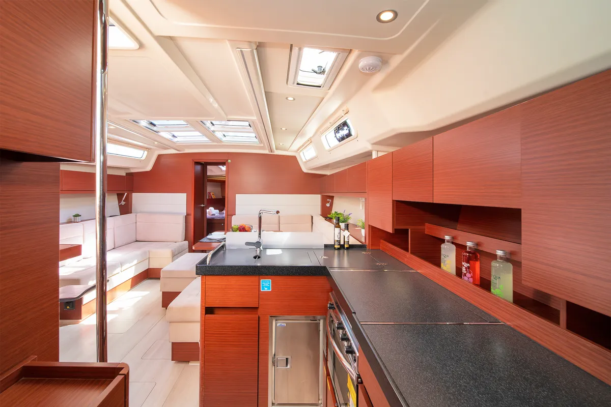 Galley of C-YA, a Hanse 458 sailboat at Lavreotiki, Greece