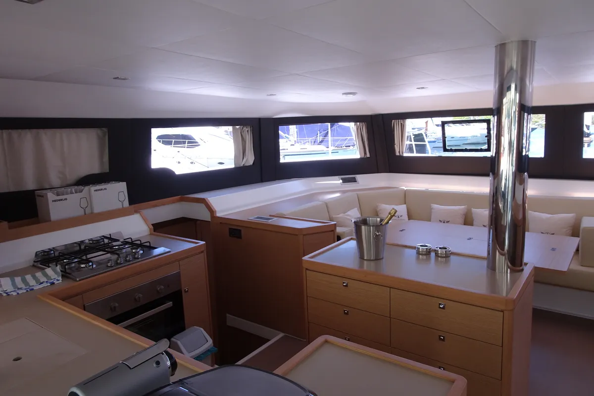 Galley of Olga, a Dufour Catamaran 48 catamaran at Salerno, Italy