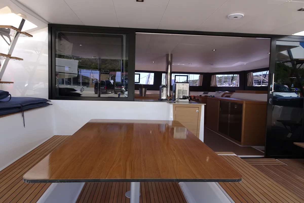 Deck of Olga, a Dufour Catamaran 48 catamaran at Salerno, Italy