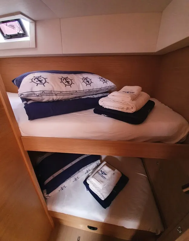 Cabin on Olga, a Dufour Catamaran 48 catamaran at Salerno, Italy