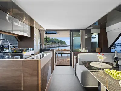 Galley of Dolce far niente, a Prestige M48 catamaran at Split, Croatia