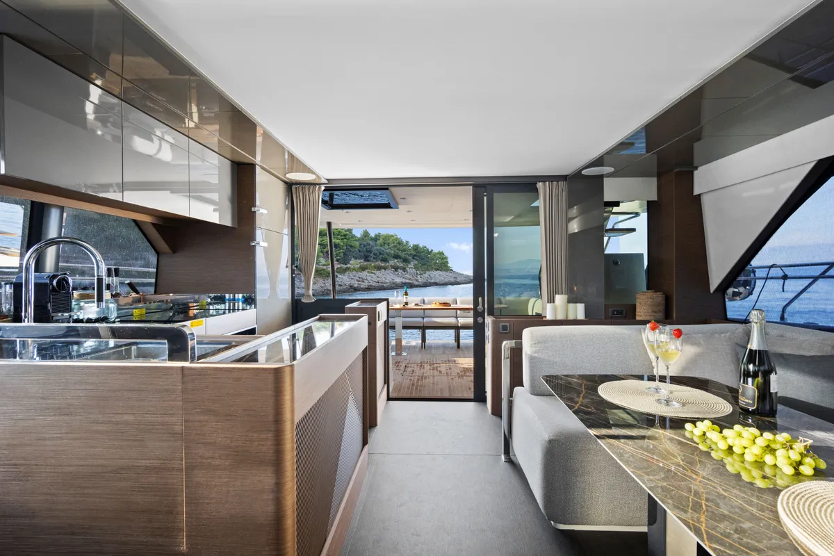 Galley of Dolce far niente, a Prestige M48 catamaran at Split, Croatia