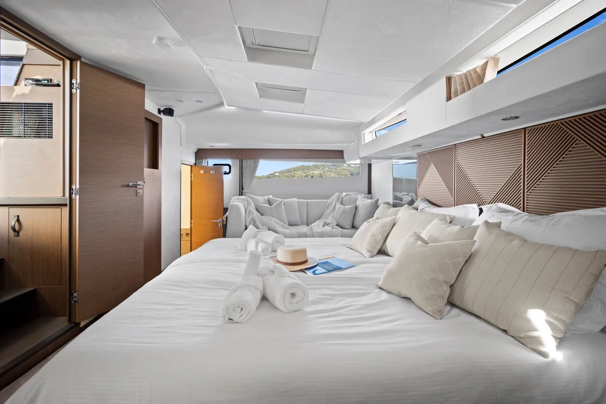 Cabin on Dolce far niente, a Prestige M48 catamaran at Split, Croatia