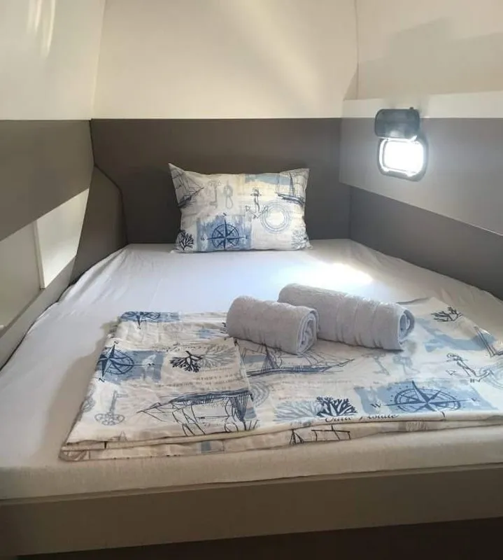 Cabin on Iris, a Bali 4.1 catamaran at Volos, Greece