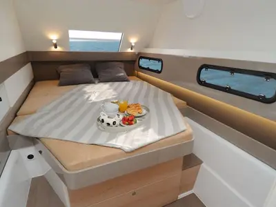 Cabin on Iris, a Bali 4.1 catamaran at Volos, Greece