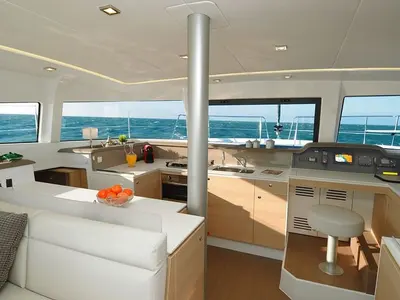 Salon of Iris, a Bali 4.1 catamaran at Volos, Greece