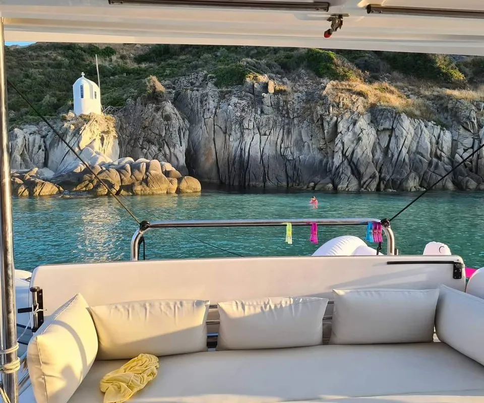 Deck of Iris, a Bali 4.1 catamaran at Volos, Greece