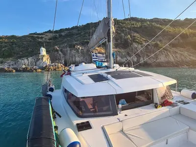 Deck of Iris, a Bali 4.1 catamaran at Volos, Greece