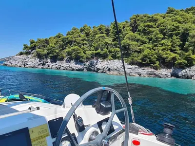 Cockpit of Iris, a Bali 4.1 catamaran at Volos, Greece