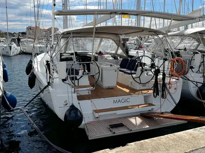 Cockpit of Magic, a Beneteau Oceanis 40.1 sailboat at Grad Biograd na Moru, Croatia