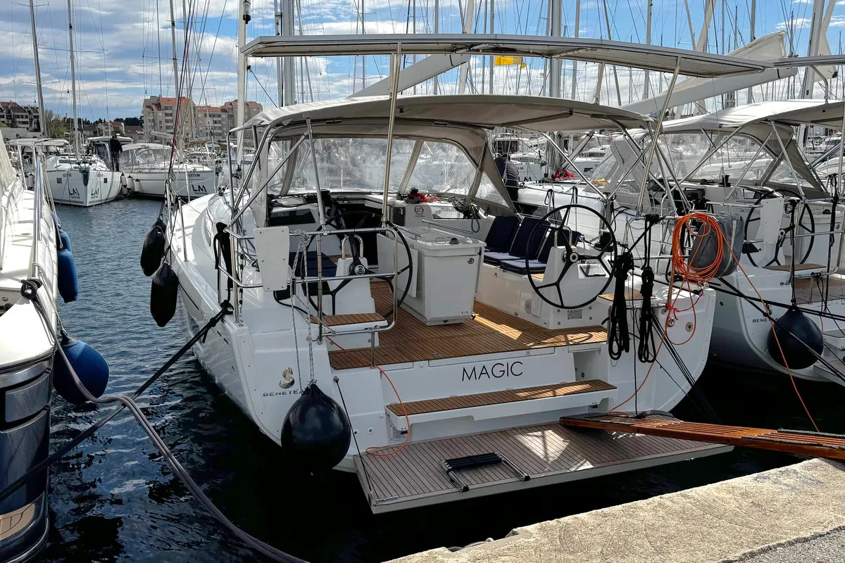 Cockpit of Magic, a Beneteau Oceanis 40.1 sailboat at Grad Biograd na Moru, Croatia