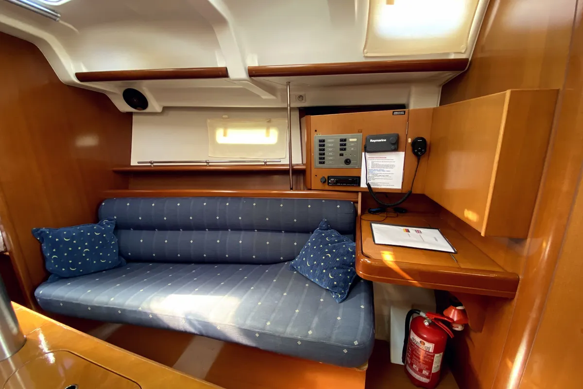 Salon of Tombo, a Beneteau Oceanis 343 sailboat at Fethiye, Turkey