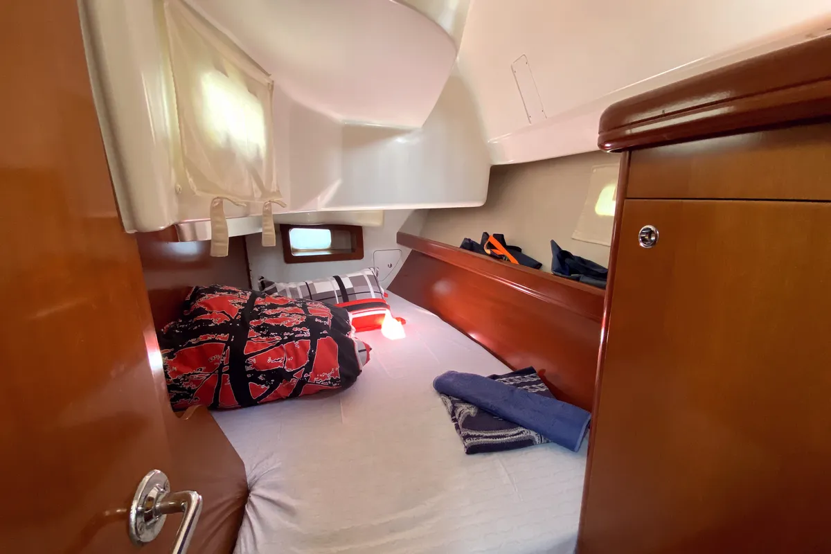 Cabin on Tombo, a Beneteau Oceanis 343 sailboat at Fethiye, Turkey
