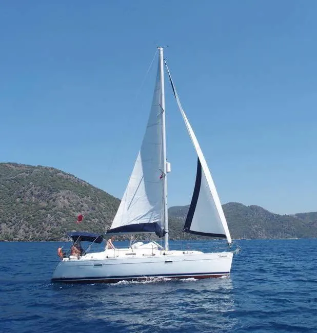 Exterior view of Tombo, a Beneteau Oceanis 343 sailboat at Fethiye, Turkey