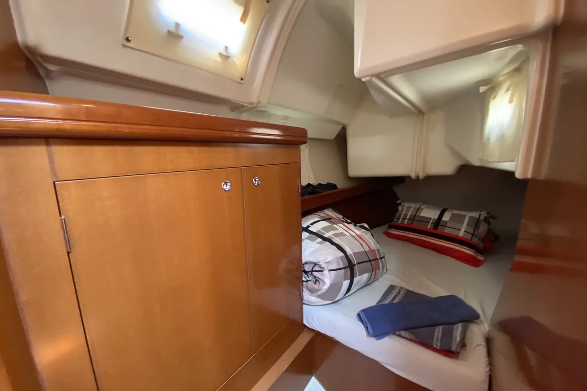 Cabin on Tombo, a Beneteau Oceanis 343 sailboat at Fethiye, Turkey