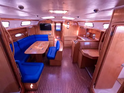 Salon of Big AS, a Bavaria 50 Cruiser sailboat at Izola, Slovenia