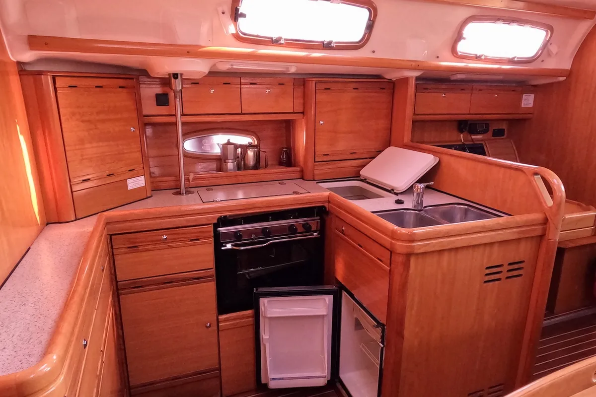 Galley of Big AS, a Bavaria 50 Cruiser sailboat at Izola, Slovenia