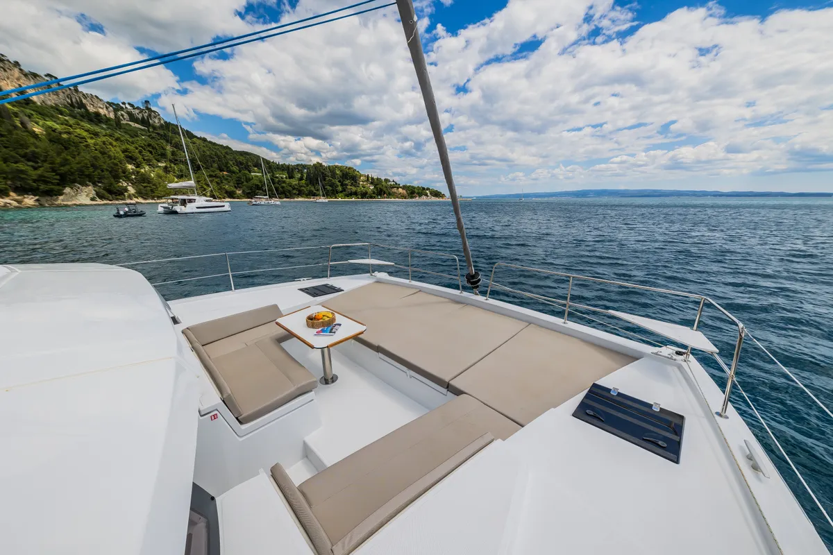 Deck of Au Soleil, a Bali 4.2 catamaran at Grad Kaštela, Croatia