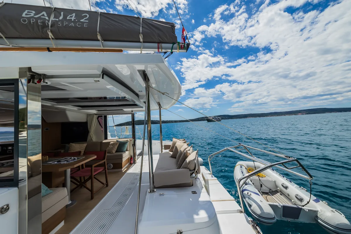 Salon of Au Soleil, a Bali 4.2 catamaran at Grad Kaštela, Croatia
