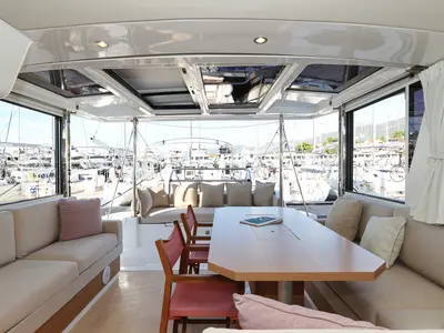 Salon of Au Soleil, a Bali 4.2 catamaran at Grad Kaštela, Croatia