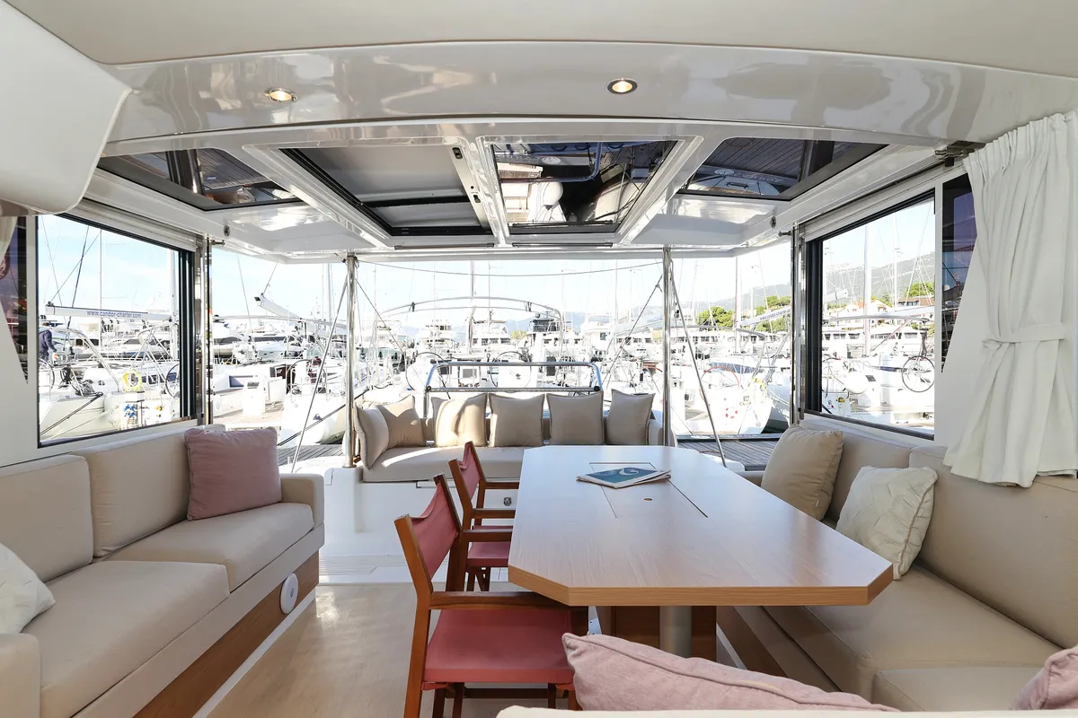 Salon of Au Soleil, a Bali 4.2 catamaran at Grad Kaštela, Croatia