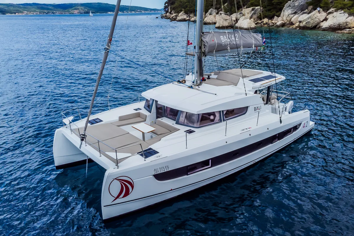 Exterior view of Au Soleil, a Bali 4.2 catamaran at Grad Kaštela, Croatia