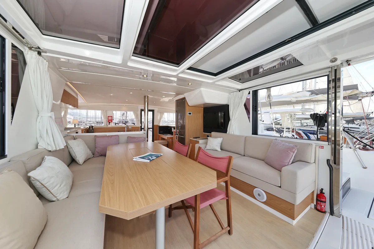 Salon of Au Soleil, a Bali 4.2 catamaran at Grad Kaštela, Croatia