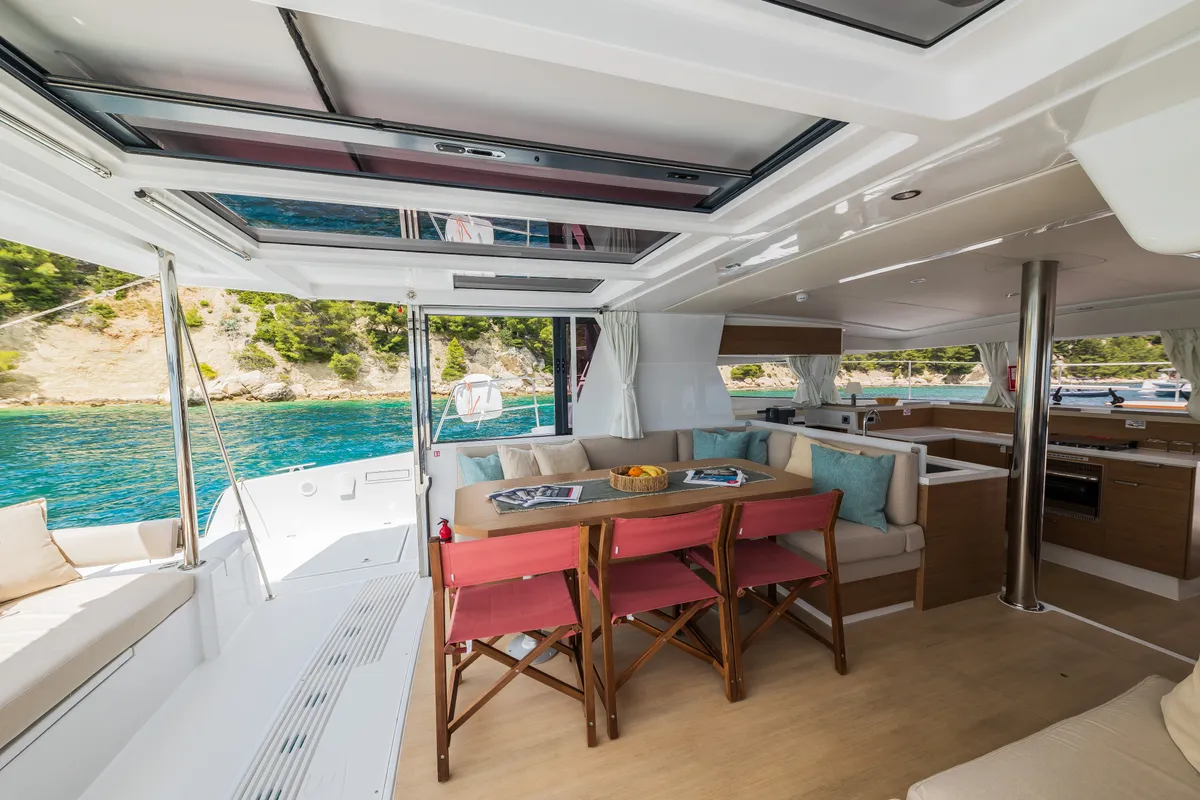 Salon of Au Soleil, a Bali 4.2 catamaran at Grad Kaštela, Croatia