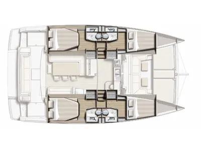 Floor plan of Double Five, a Bali 4.1 catamaran at Kalkara, Malta