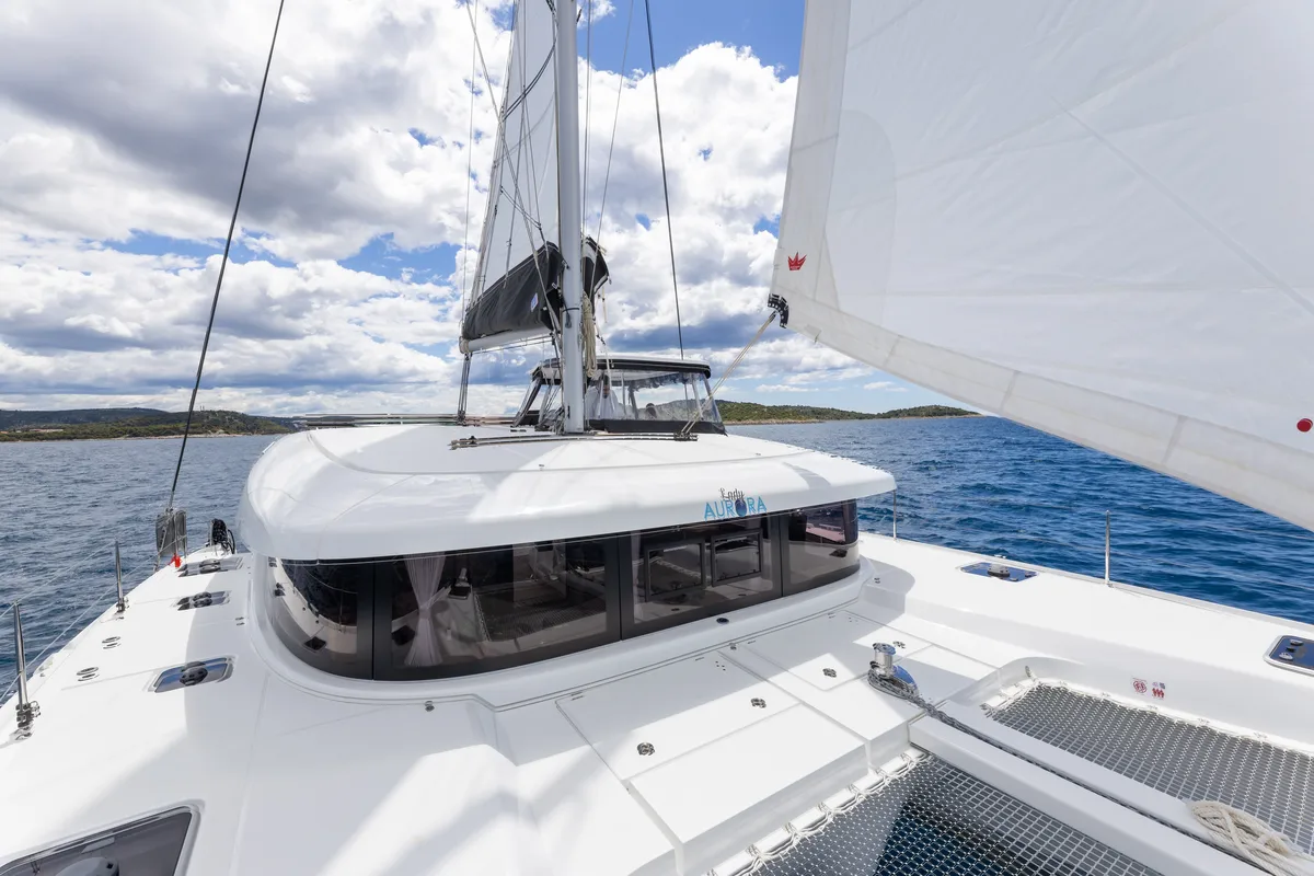 Exterior view of Lady Aurora, a Lagoon 42 catamaran at Općina Rogoznica, Croatia