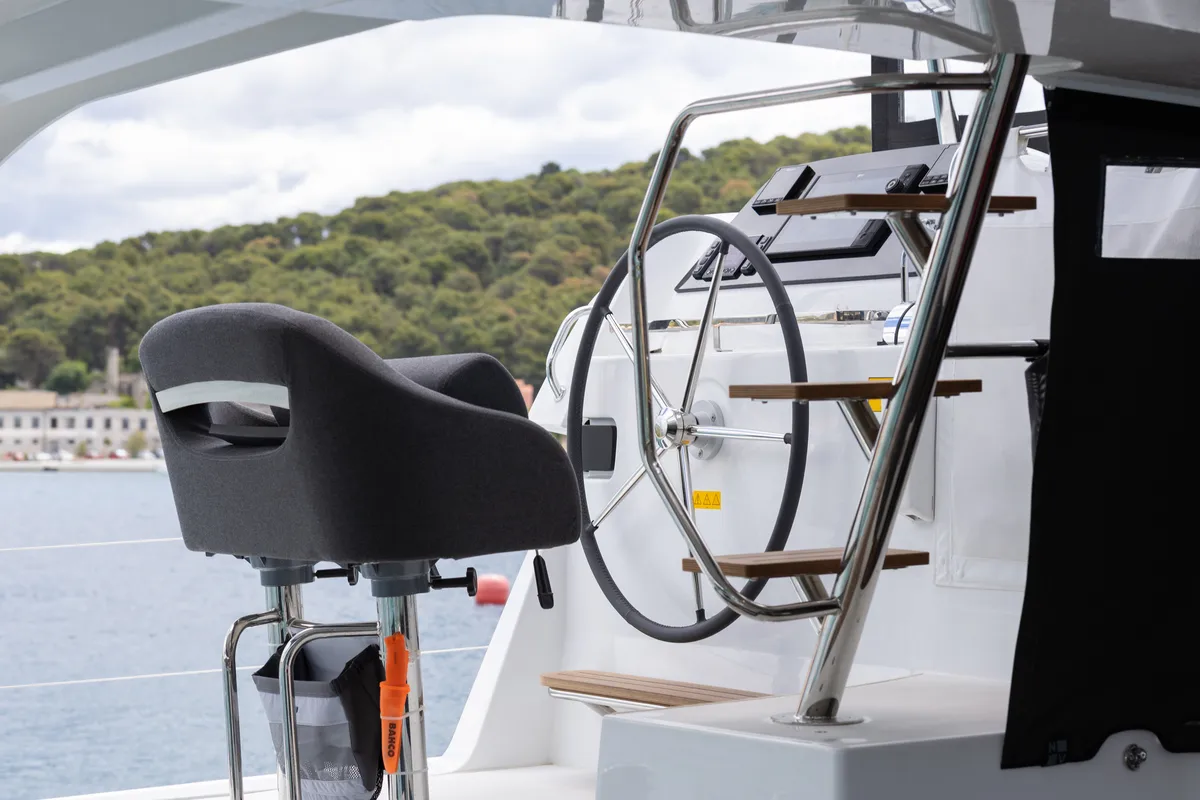 Cockpit of Lady Aurora, a Lagoon 42 catamaran at Općina Rogoznica, Croatia