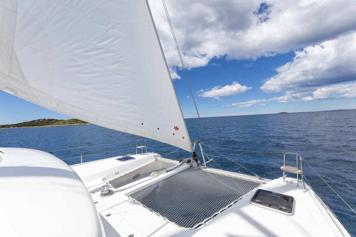 Deck of Lady Aurora, a Lagoon 42 catamaran at Općina Rogoznica, Croatia
