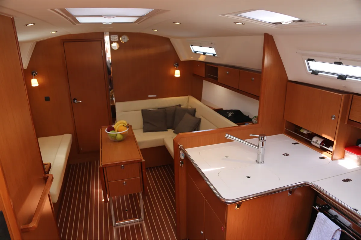 Salon of Leukothea, a Bavaria Cruiser 36 sailboat at Loutraki, Greece