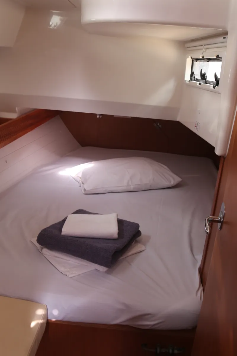 Cabin on Leukothea, a Bavaria Cruiser 36 sailboat at Loutraki, Greece