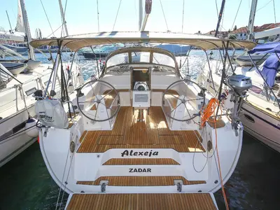 Cockpit of Alexeja, a Bavaria Cruiser 46 sailboat at Grad Pula, Croatia