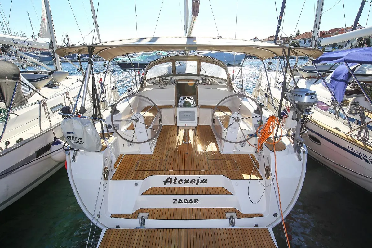 Cockpit of Alexeja, a Bavaria Cruiser 46 sailboat at Grad Pula, Croatia