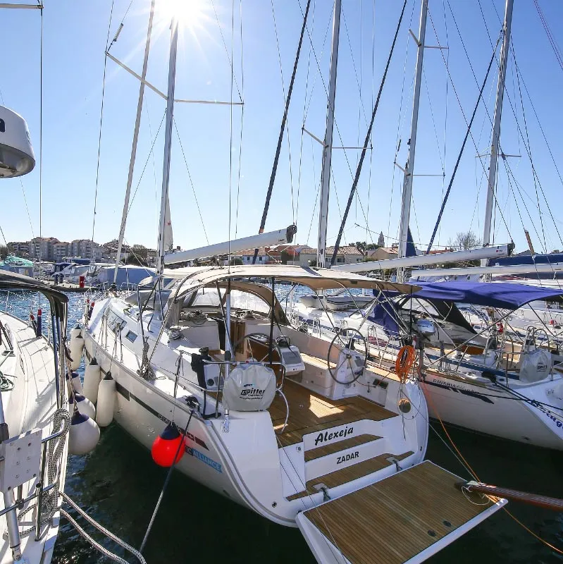 Exterior view of Alexeja, a Bavaria Cruiser 46 sailboat at Grad Pula, Croatia