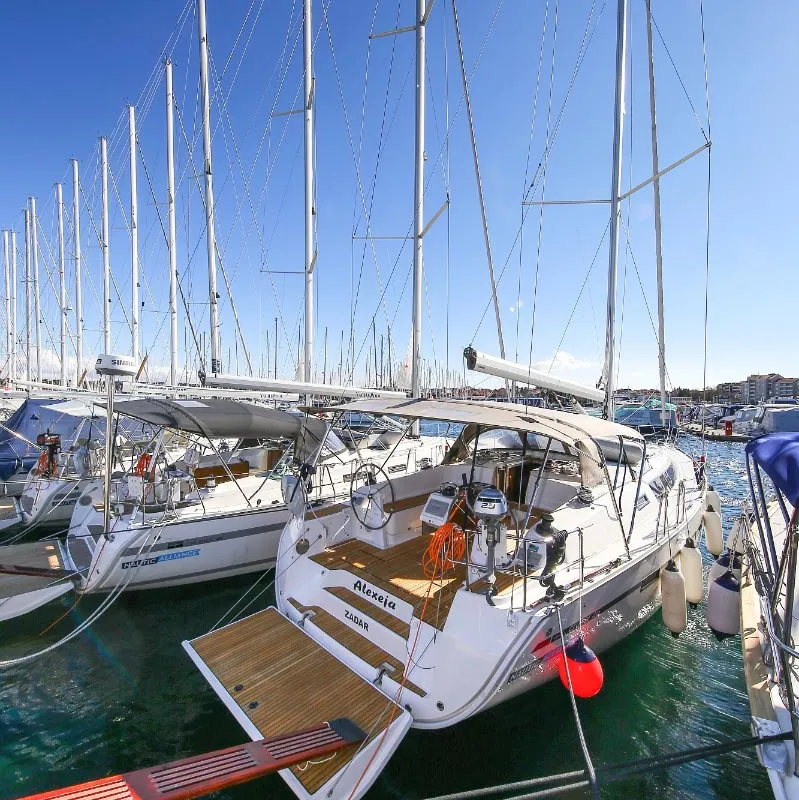 Exterior view of Alexeja, a Bavaria Cruiser 46 sailboat at Grad Pula, Croatia
