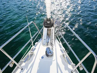 Deck of Alexeja, a Bavaria Cruiser 46 sailboat at Grad Pula, Croatia
