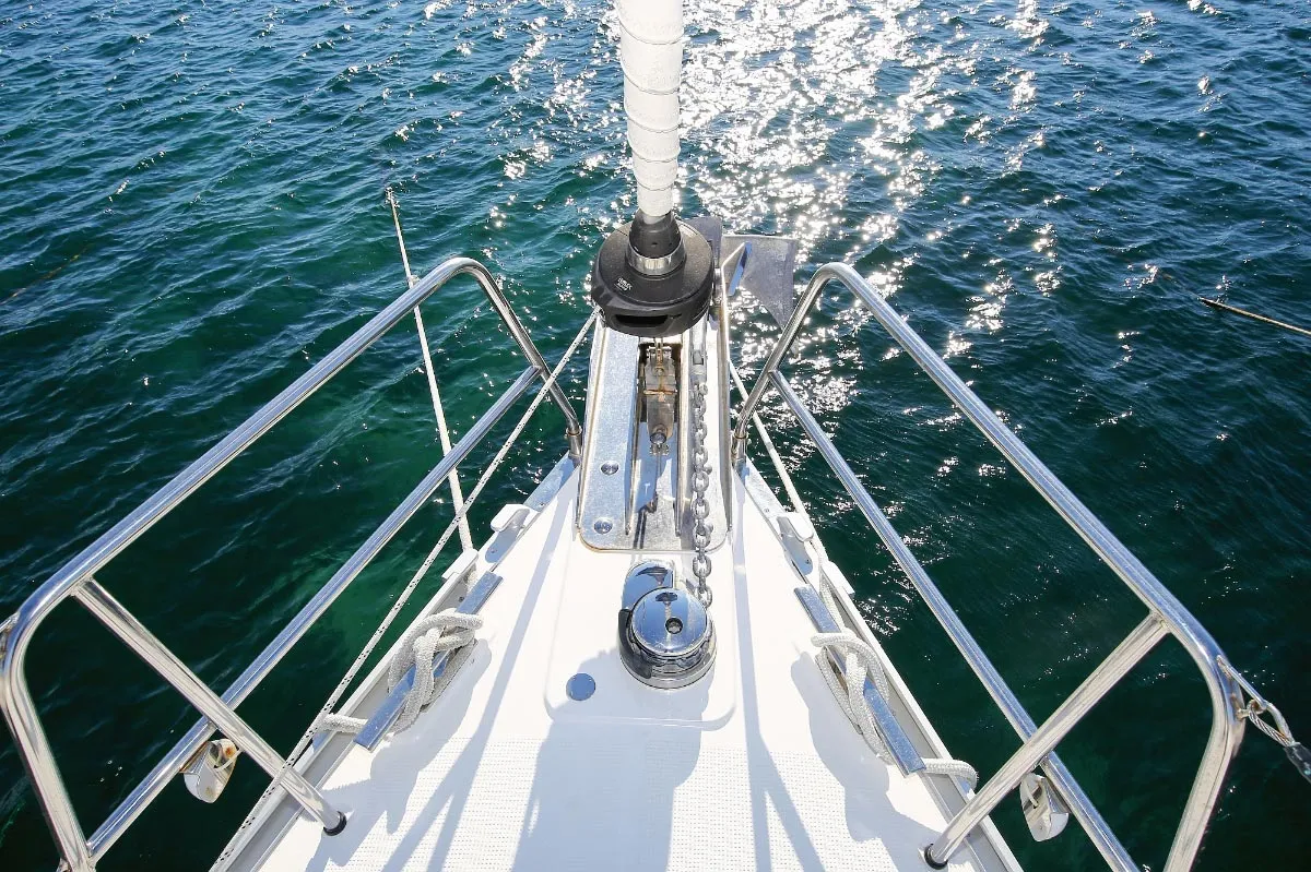Deck of Alexeja, a Bavaria Cruiser 46 sailboat at Grad Pula, Croatia