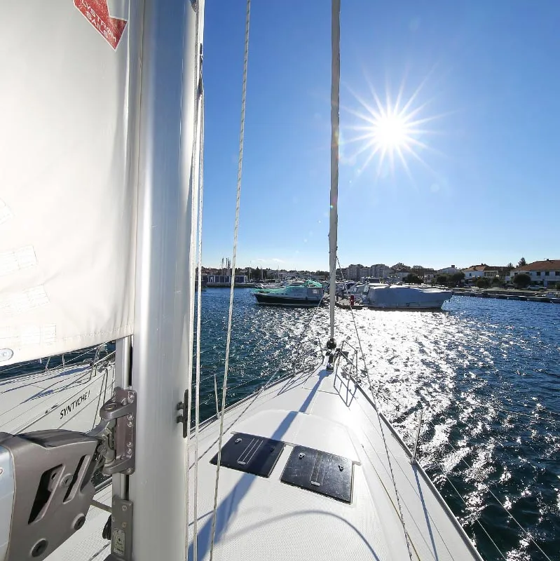 Deck of Alexeja, a Bavaria Cruiser 46 sailboat at Grad Pula, Croatia