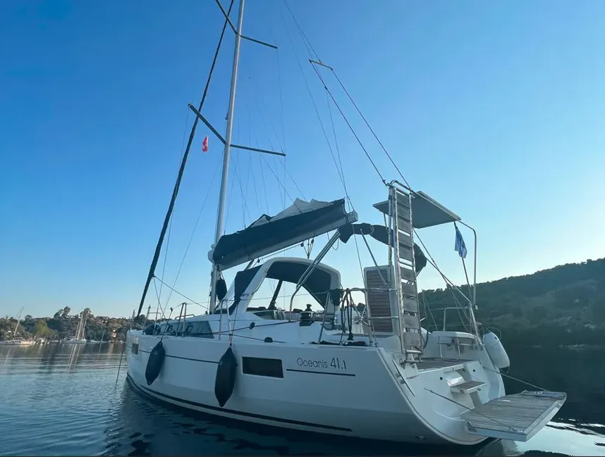 Exterior view of Tikal II, a Beneteau Oceanis 41.1 sailboat at Municipal Unit of Lefkada, Greece